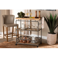 Baxton Studio JY20A060-Natural-Cart Amado Rustic Industrial Farmhouse Oak Brown Finished Wood and Black Metal 3-Tier Mobile Kitchen Cart